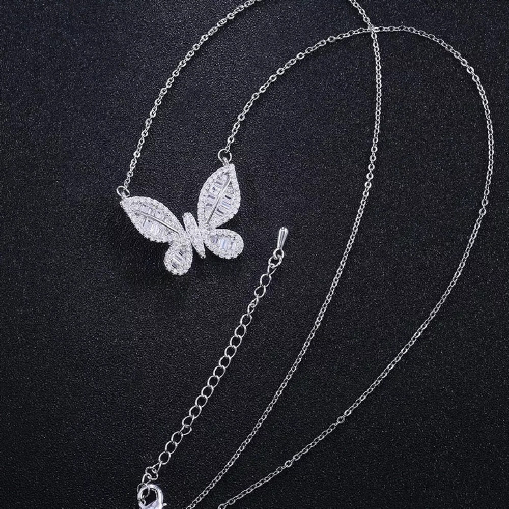 Gorgeous Silver Diamond Butterfly Necklace - Picture 3 of 4
